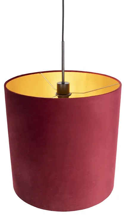 Candeeiro de suspensão com abajur de veludo vermelho com dourado 40 cm - Combi Country / Rústico
