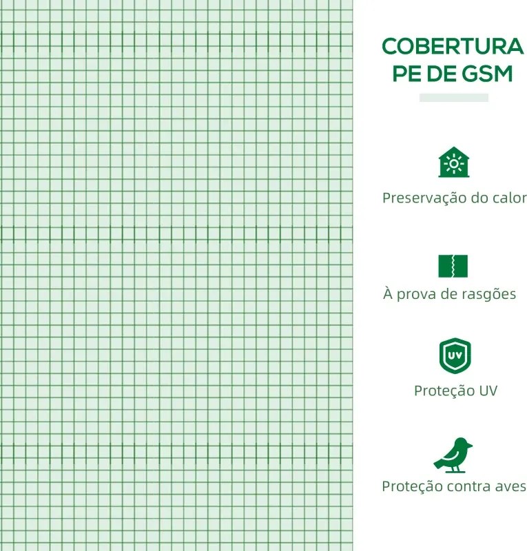 Mini Estufa para Cultivo de Plantas com 4 Janelas Estrutura em Aço e Cobertura de PE Anti-UV 200x80x45 cm Verde
