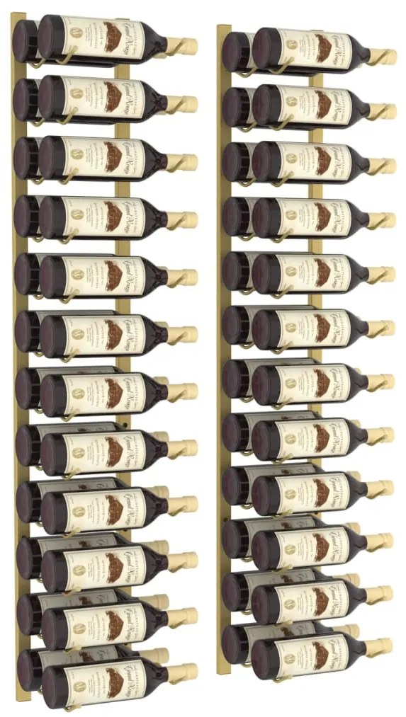 Garrafeira de parede para 24 garrafas 2 pcs ferro dourado
