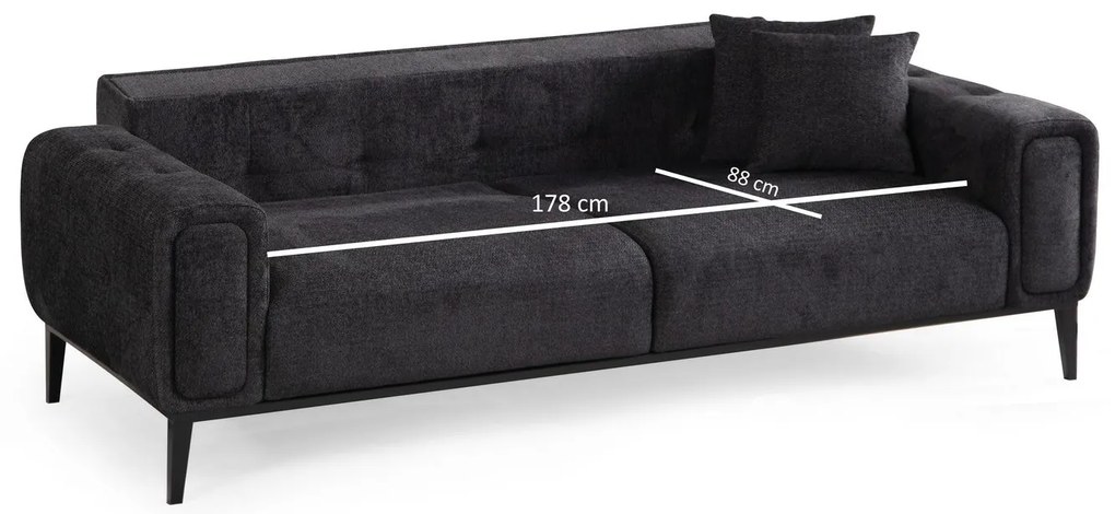 Sofá-cama de 3 Lugares Athena – Preto – 225x92x76 cm
