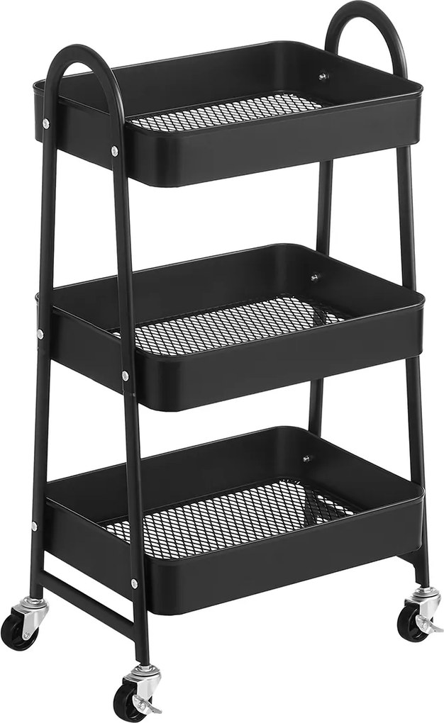 Carro multifuncional, cozinha, casa de banho, escritorio com 3 níveis 41,4 x 30,7 x 79 cm preto