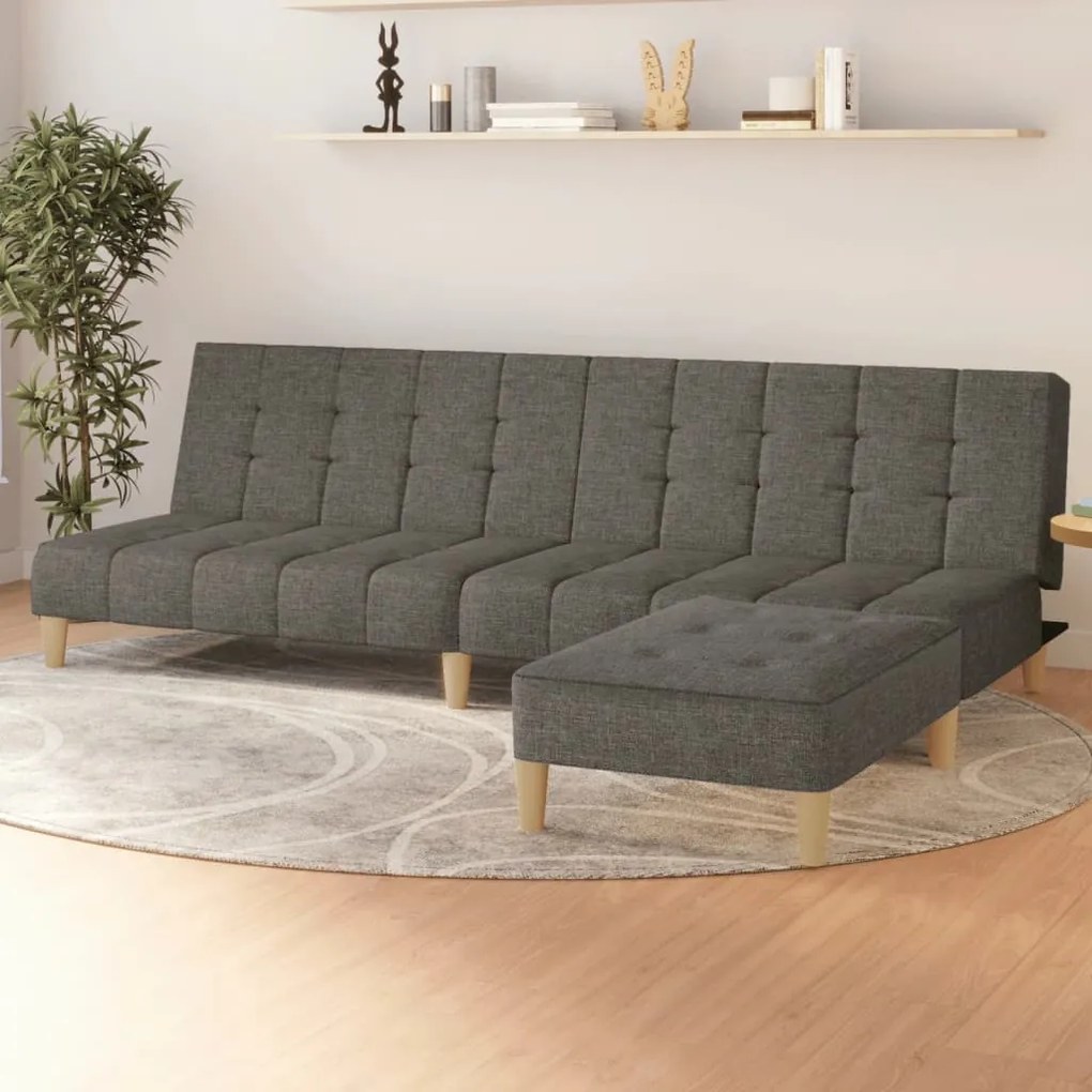 vidaXL Sofá-cama de 2 lugares com apoio de pés tecido cinzento-escuro