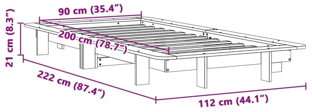 Cama sem colchão 90x200 cm madeira de pinho maciça branco