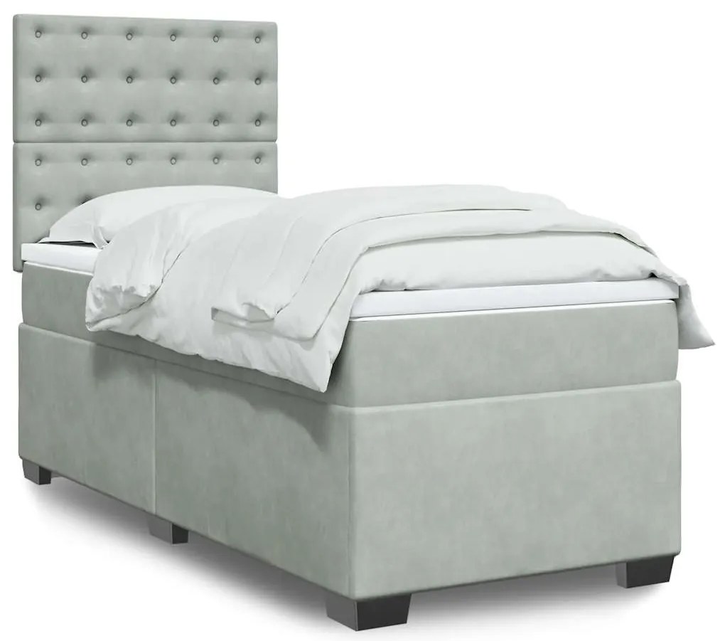 Cama com molas/colchão 90x190 cm veludo cinza-claro