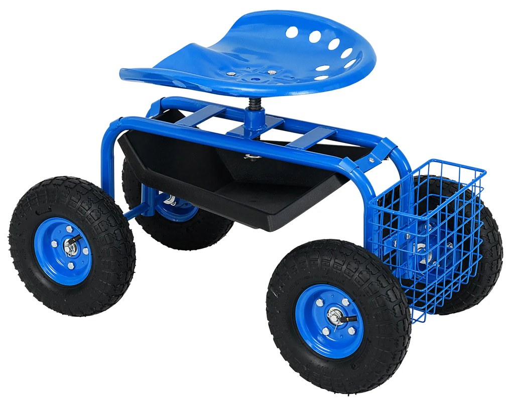 Carrinho de jardim com rodinhas e bandeja para ferramentas, assento de trabalho para jardinagem - Verde