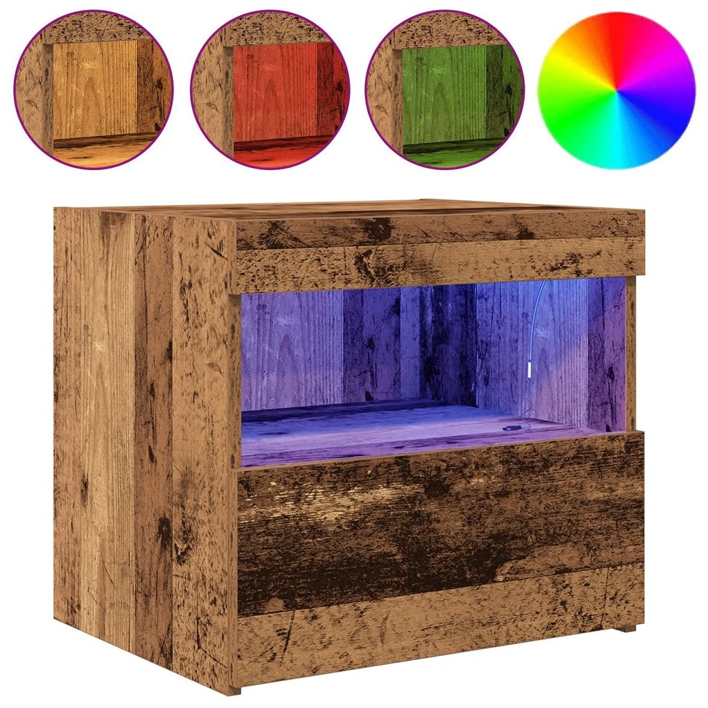 Cabeceira de Cama vidaXL com Luzes LED Madeira Antiga 50x40x45 cm