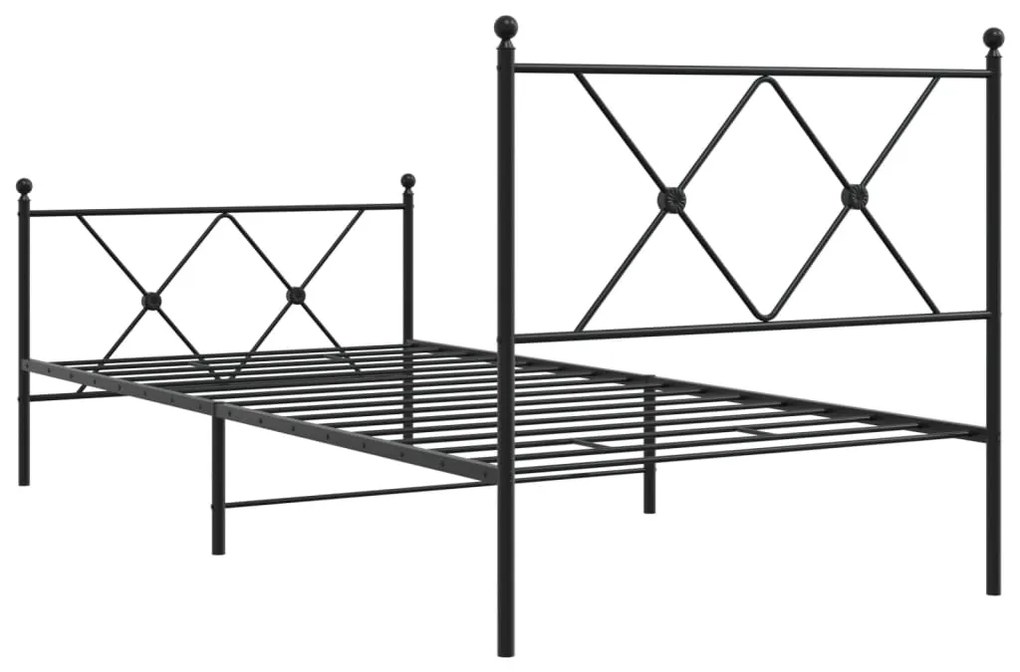 Estrutura de cama com cabeceira e pés 90x200 cm metal preto