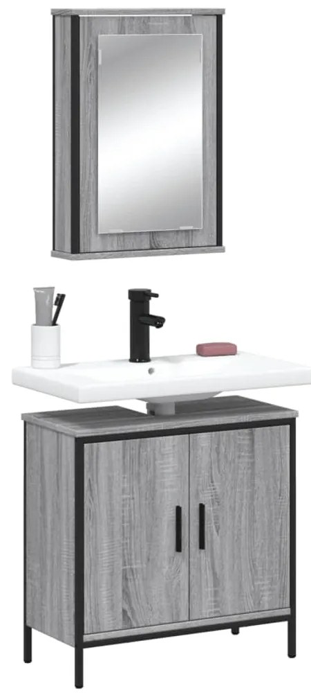 vidaXL 2 pcs conjunto móveis WC derivados de madeira sonoma cinza
