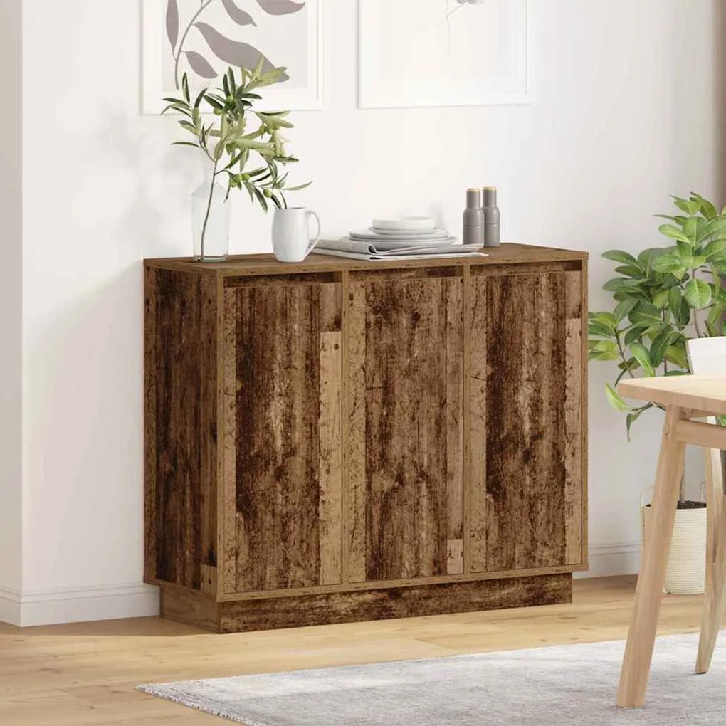 Aparador vidaXL com LED em Madeira Antiga 90x32x75 cm em Madeira de En