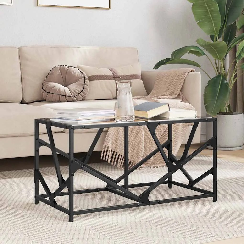 Mesa de centro com topo em vidro preto 78,5x40x41 cm aço