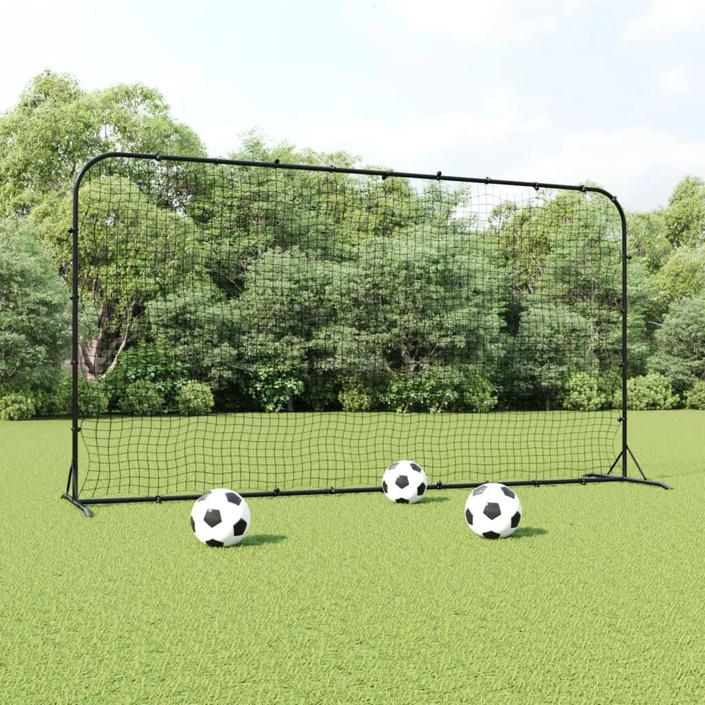 93762 vidaXL Rede de ressalto de futebol 366x90x183 cm PEAD preto