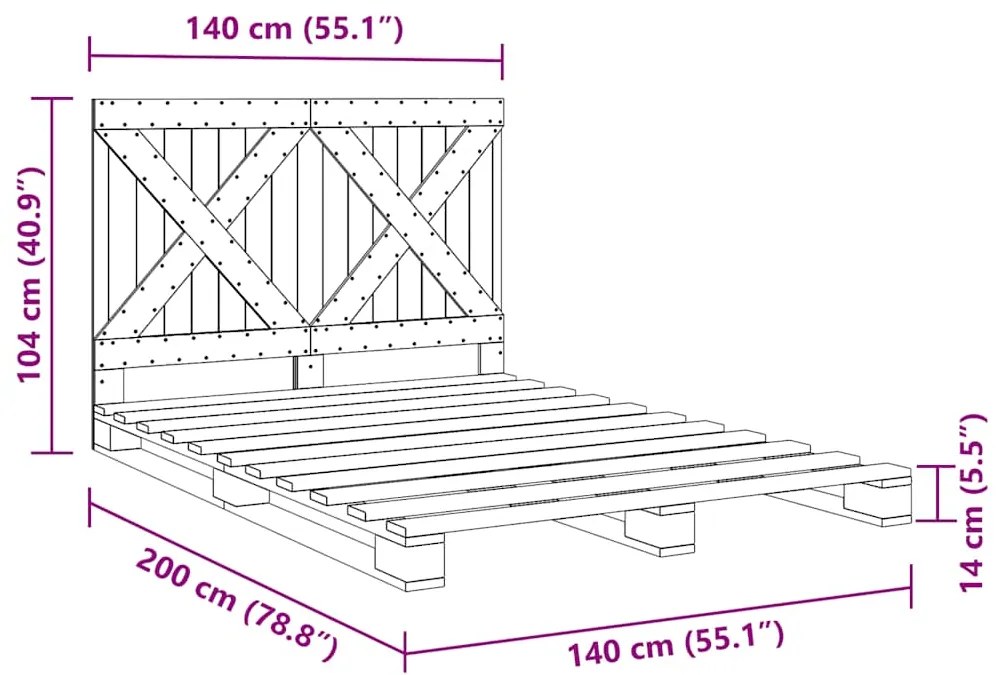 Estrutura de cama com cabeceira 140x200 cm pinho maciço