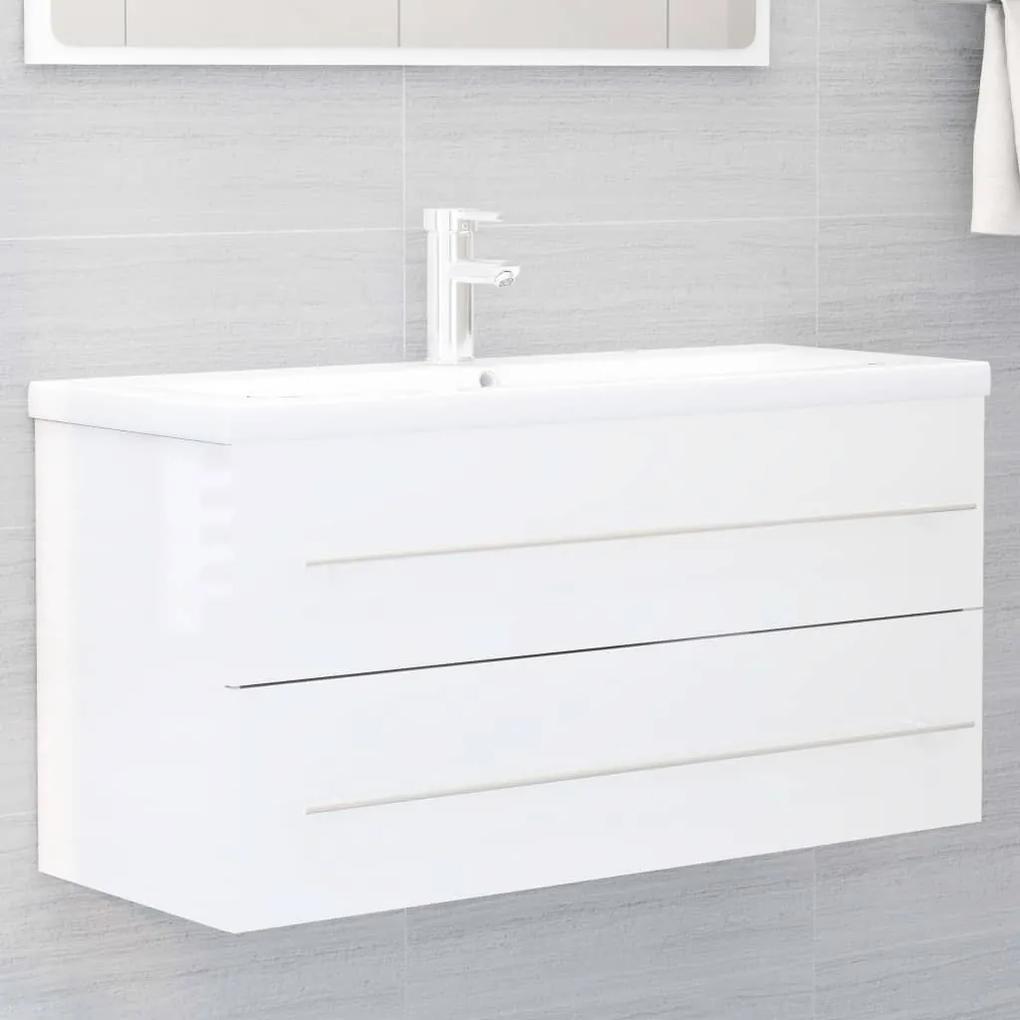 804725 vidaXL Armário lavatório 100x38,5x48 cm contraplacado branco brilhante