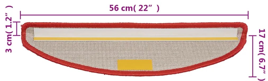 Tapetes de escada 15 pcs 56x17x3 cm vermelho