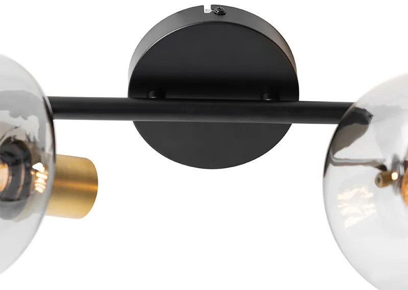 Foco de teto preto com dourado e vidro fumê 2 luzes - Zuzanna