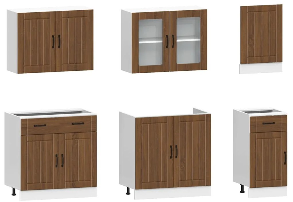 7 peças armário de cozinha conjunto Kalmar carvalho castanho