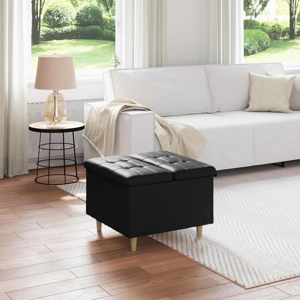 vidaXL Puff de armazenamento Preto 60 x 60 x 45 cm Couro sintético