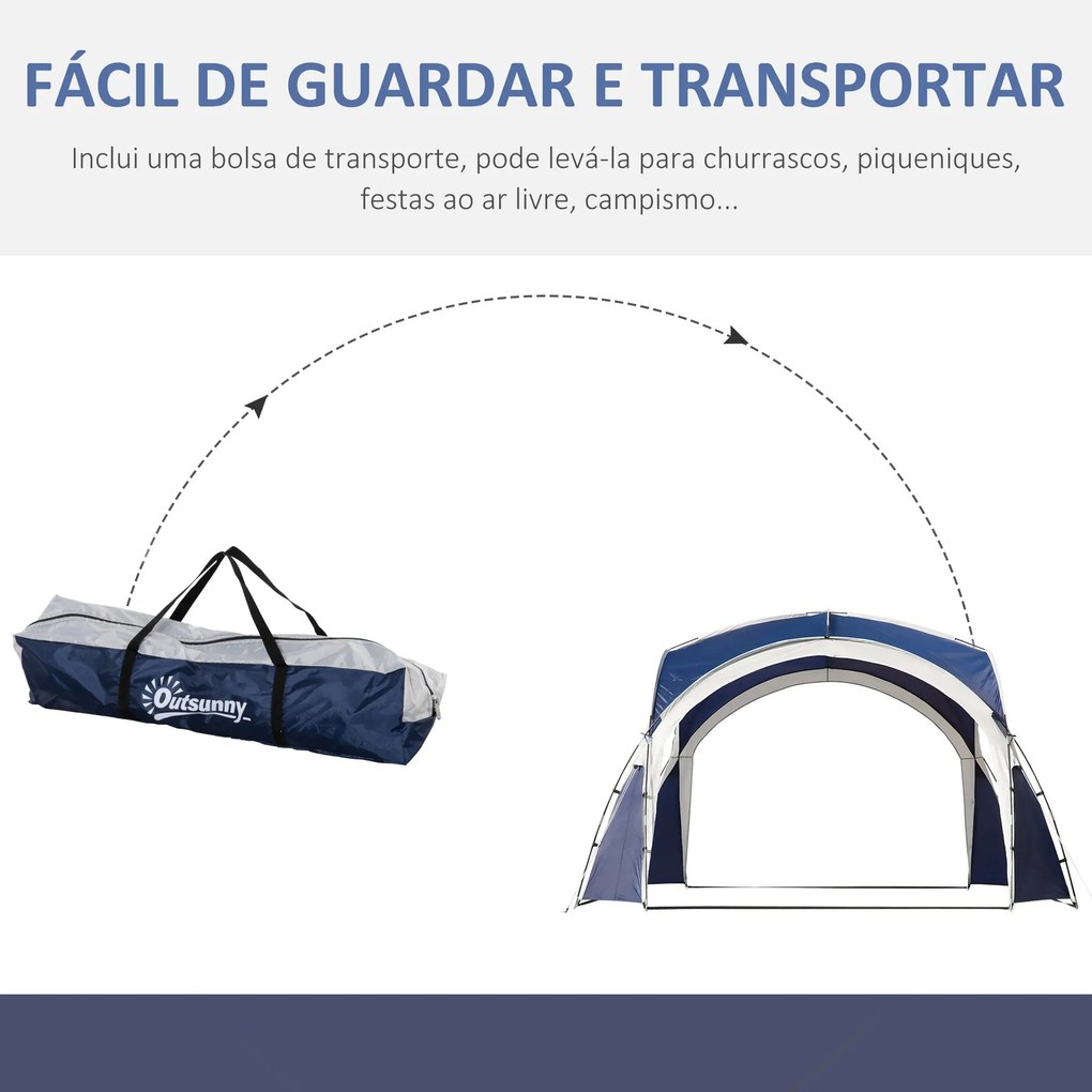 Abrigo de Campismo Dobrável – 3,5x3,5x2,22 m – Azul e Cinza Claro – Pr