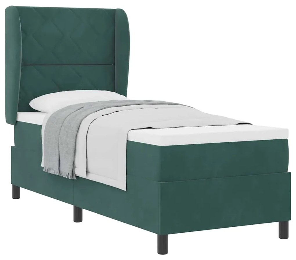 Cama com Estrado e Colchão Verde Escuro 80x200 cm - Veludo