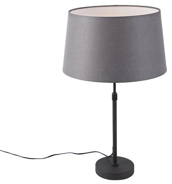 Candeeiro de mesa preto com abajur de linho cinzento 35 cm ajustável - Parte Country / Rústico
