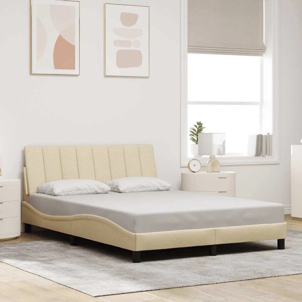 vidaXL Estrutura de cama sem colchão 140x200 cm tecido cor creme