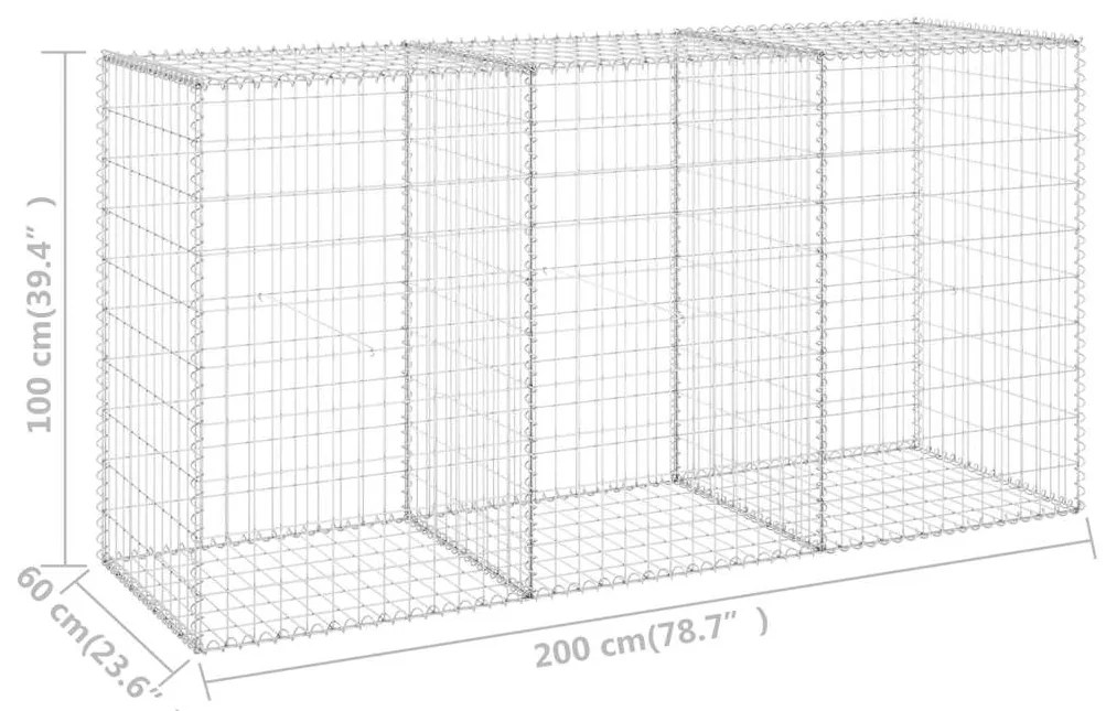 Muro gabião com tampas aço galvanizado 200x60x100 cm