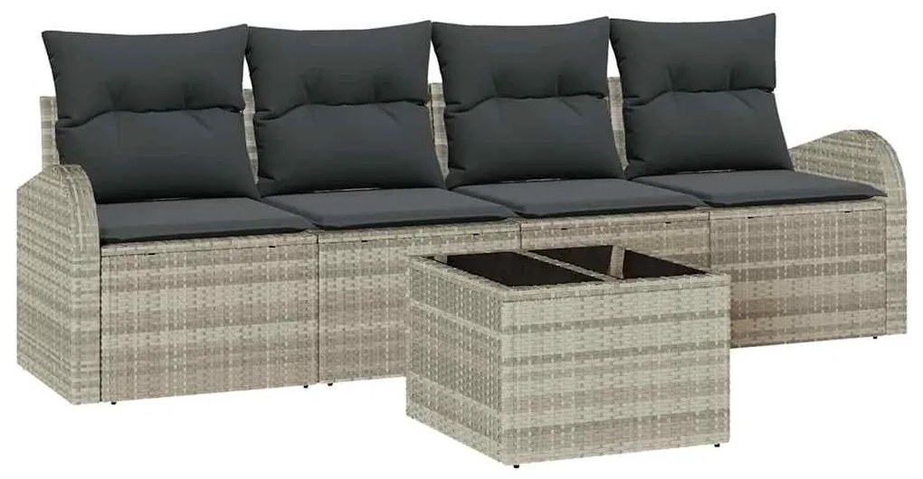 Conjunto de Sofás de Jardim de 5 Peças com Almofadas em Rattan Cinza C