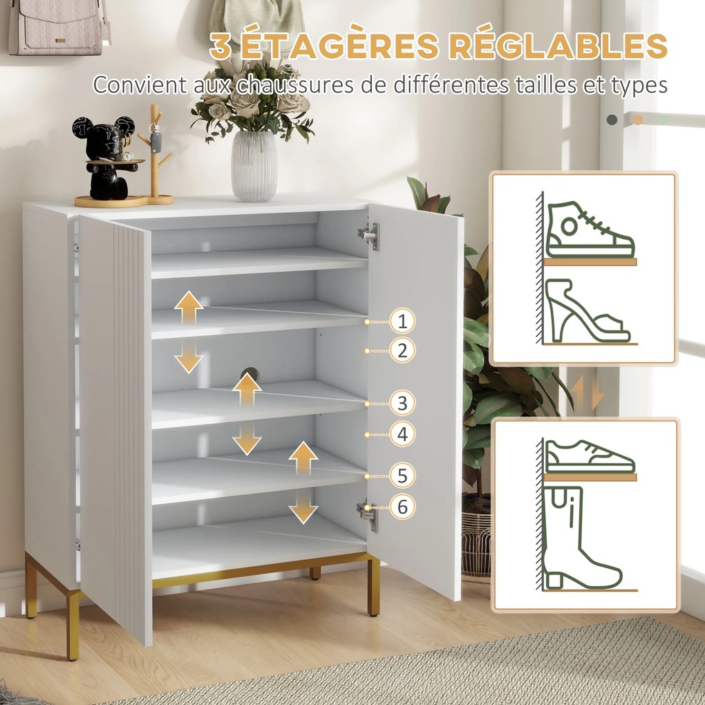 Sapateira com capacidade para 20 pares 72 x 31,5 x 95 cm, armário moderno com portas de fecho suave e prateleiras ajustáveis, branco