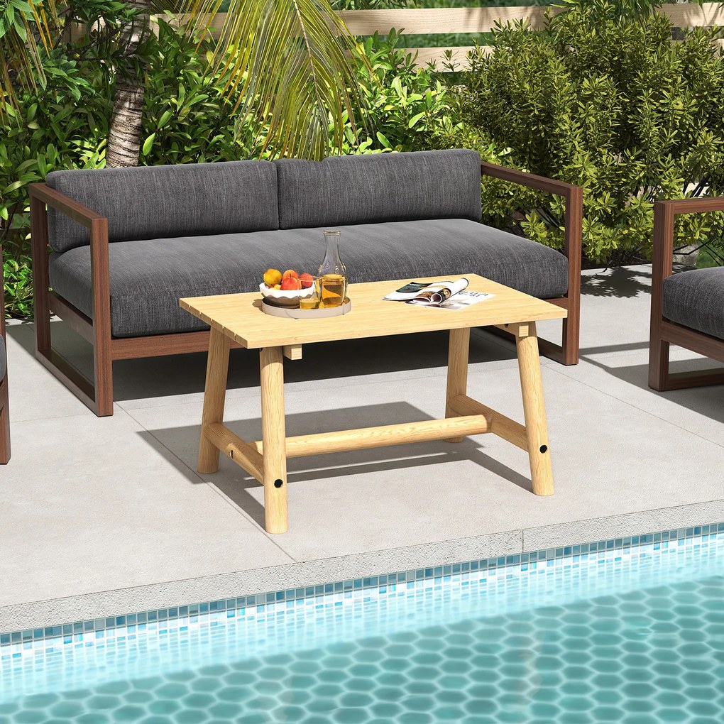 Mesa de jardim em madeira maciça retangular 90 x 55 x 50 cm Natural