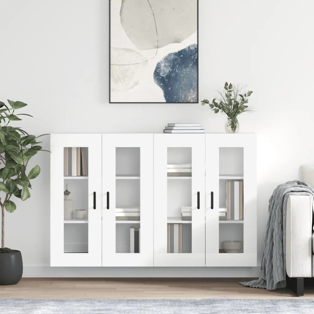 vidaXL Móveis de parede 2 pcs derivados de madeira branco brilhante