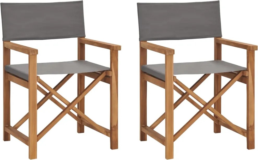vidaXL Cadeiras de realizador dobráveis 2 pcs teca maciça cinzento