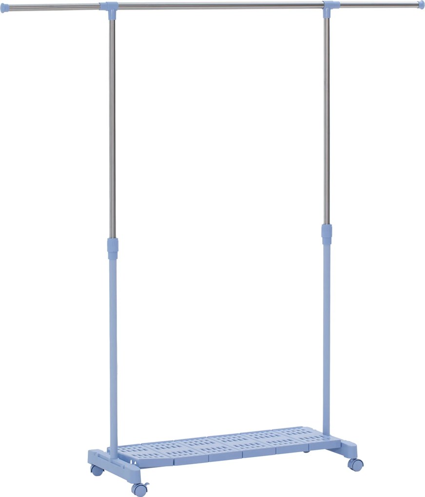 HOMCOM Charriot com Rodas com Barra de Aço Inoxidável e Prateleira para Sapatos Altura Ajustável 94-159x42x93-168 cm Azul | Aosom Portugal