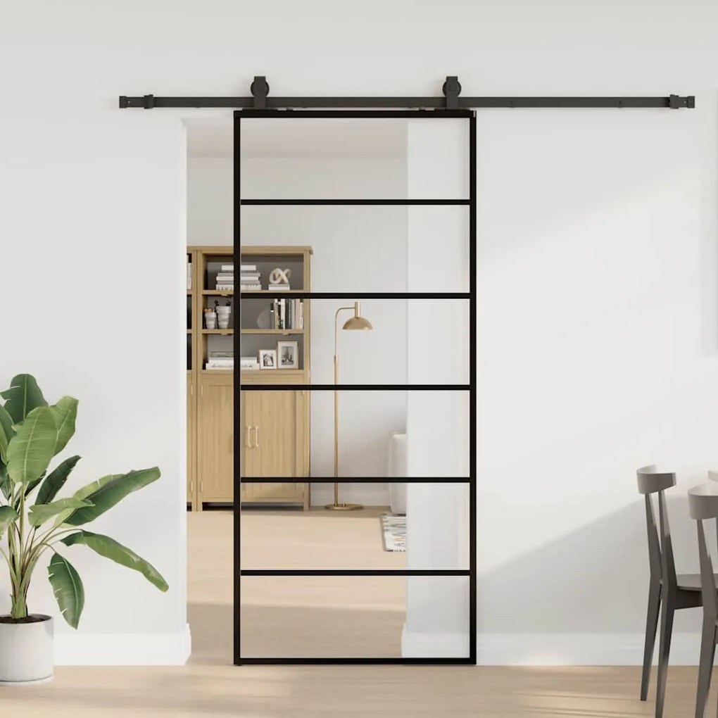 vidaXL Porta deslizante c/ conj. ferragens 90x205cm vidro ESG preto