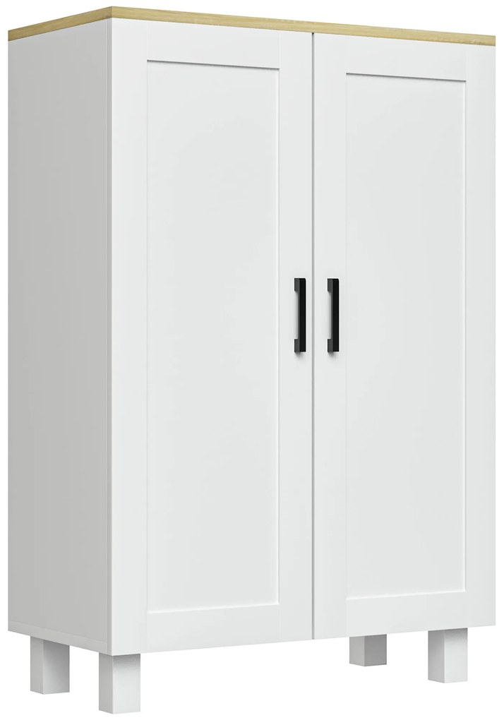 Armário de Sala de Estar Moderno Armário de Armazenamento com 2 Portas Prateleira Ajustável e Base Elevada 60x30x90 cm Branco