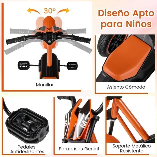 Triciclo para crianças de 3 rodas com pedais para frente/trás laranja