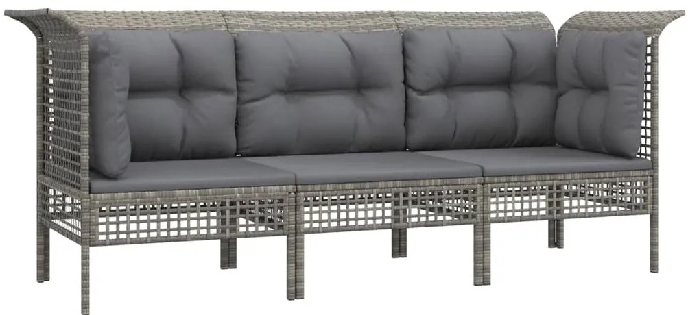 3 pcs conjunto lounge de jardim c/ almofadões vime PE cinzento