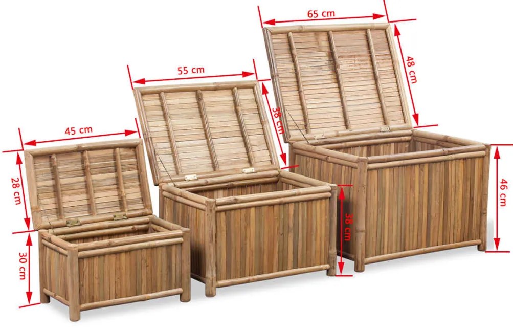 Conjunto 3 caixas de armazenamento de bambu