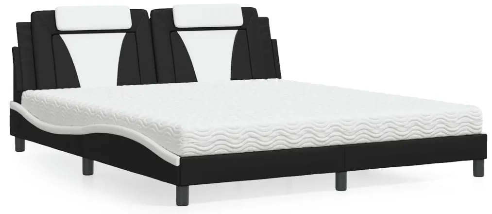 vidaXL Cama com colchão 180x200 cm couro artificial preto e branco