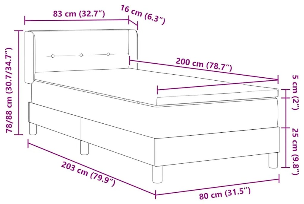 Cama Box com Colchão Cinza Escuro, 80 x 200 cm, Têxtil.
