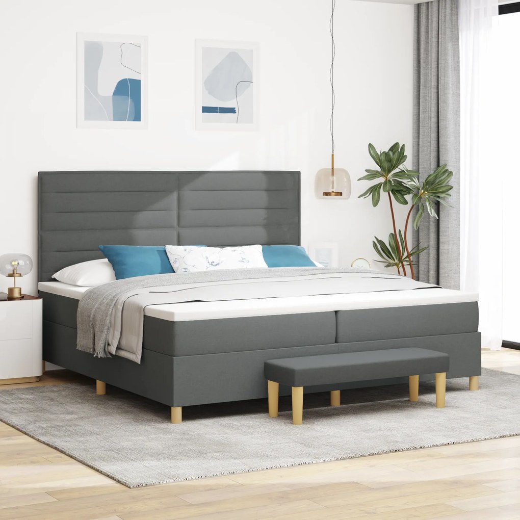 Cama Box com Colchão e Banco vidaXL Cinza Escuro 200x200 cm Tecido