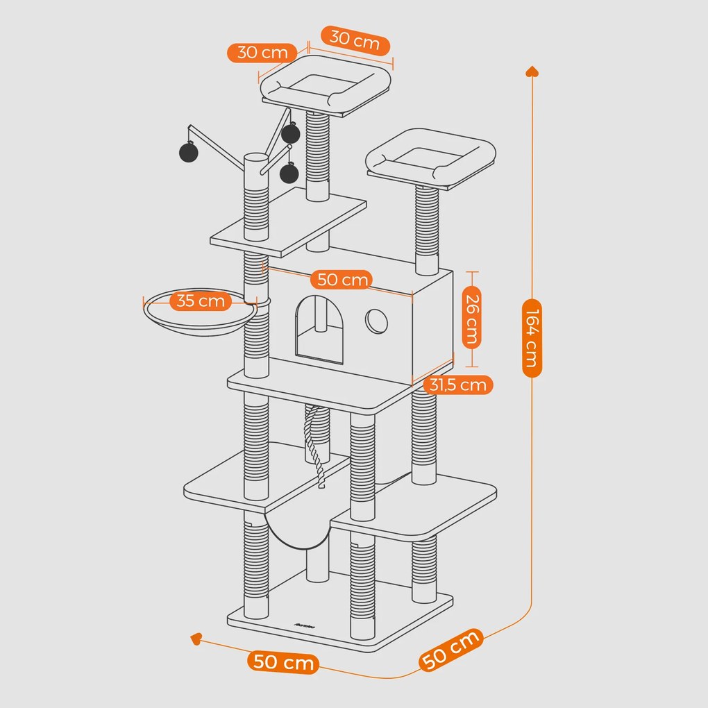 Arranhador para gatos XXL com caverna 50,1 x 50,1 x 164,1 cm Cinza claro