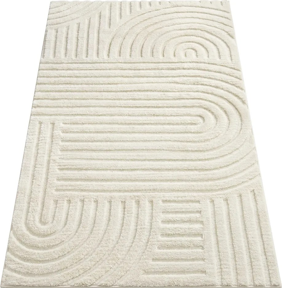 Tapete sala, quarto 3D 150 x 80 cm, lavável na máquina, antiderrapante branco creme