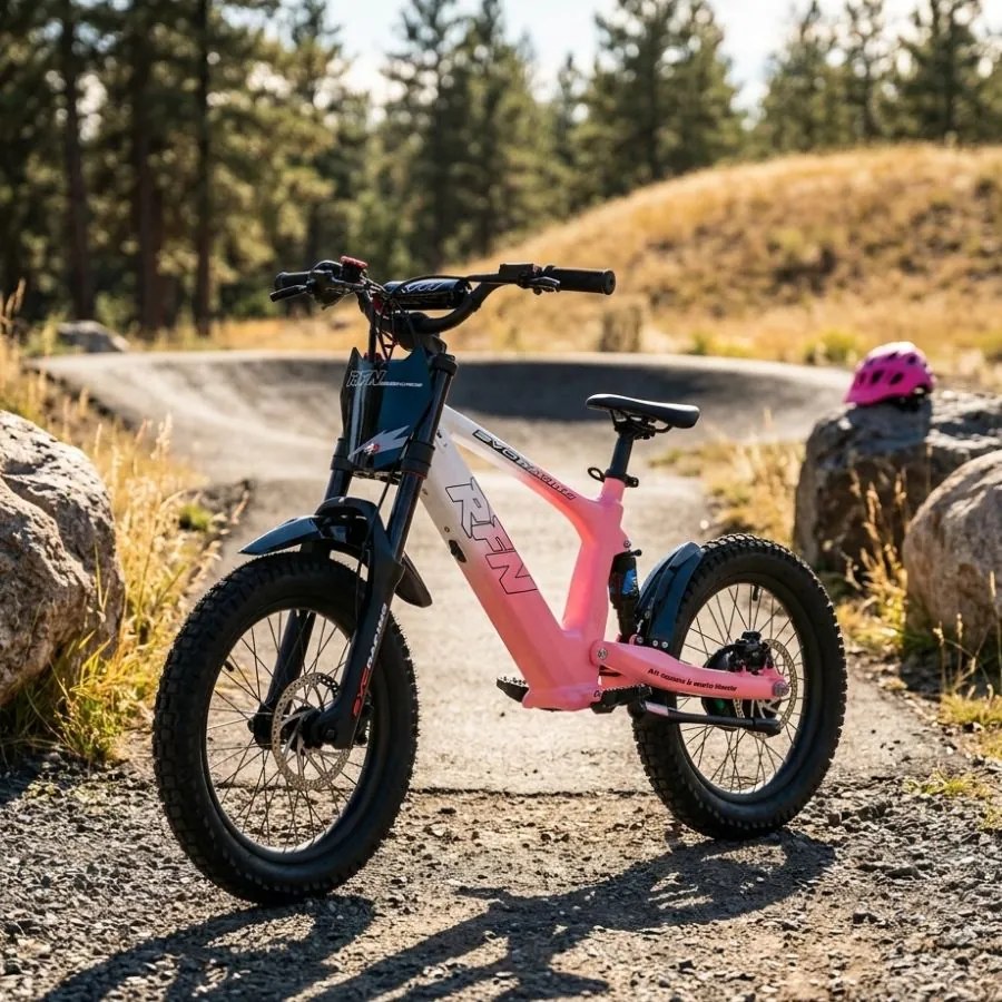 Bicicleta elétrica infantil 500W Roan RXF Evo Racing 18" Rosa e Branco