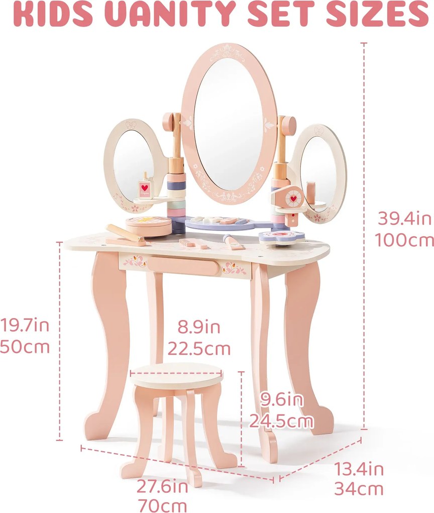 Toucador para crianças madeira com acessórios 100x70x34 cm Princess Rosa