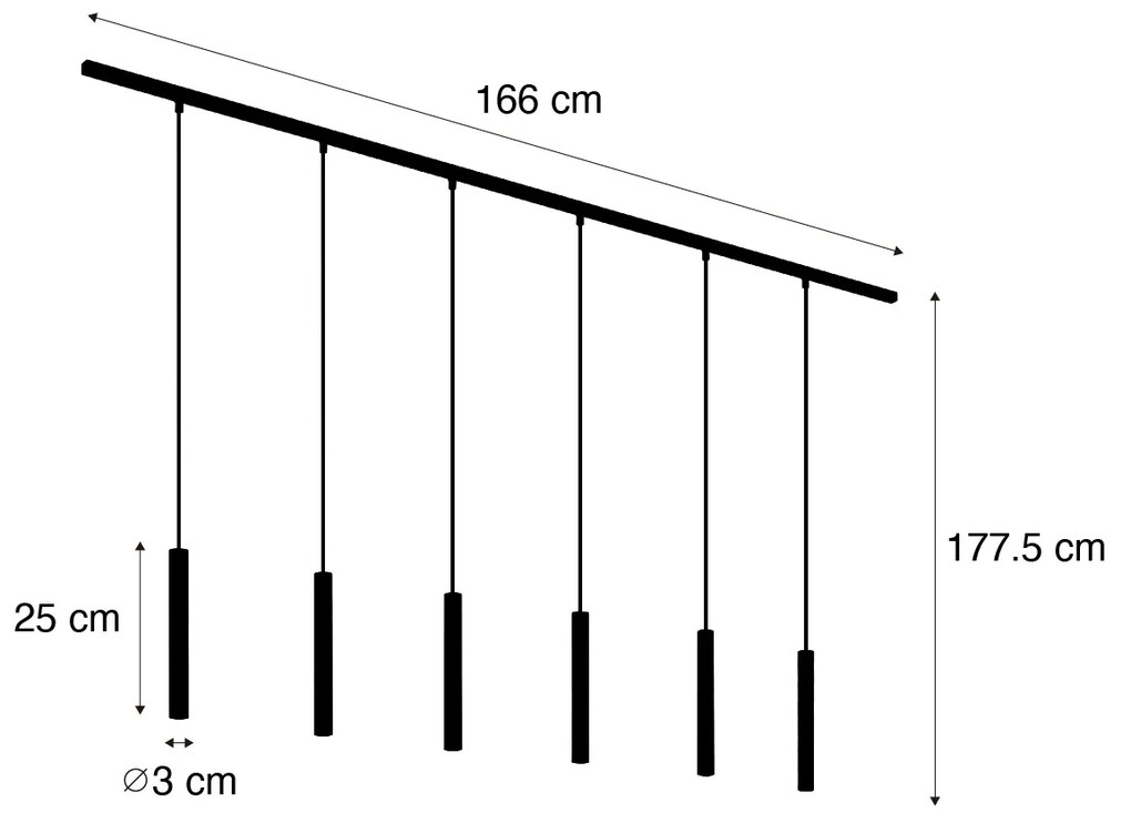 Sistema de calhas moderno com 6 candeeiros suspensos preto monofásico - Slimline Keno
