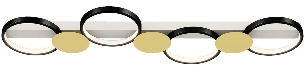 Candeeiro de Teto Regulável com 4 Focos Controlo Remoto Modos de Cena 1500 lm 38 W 3000 K-6500 K 100x31x7 cm Preto e Dourado