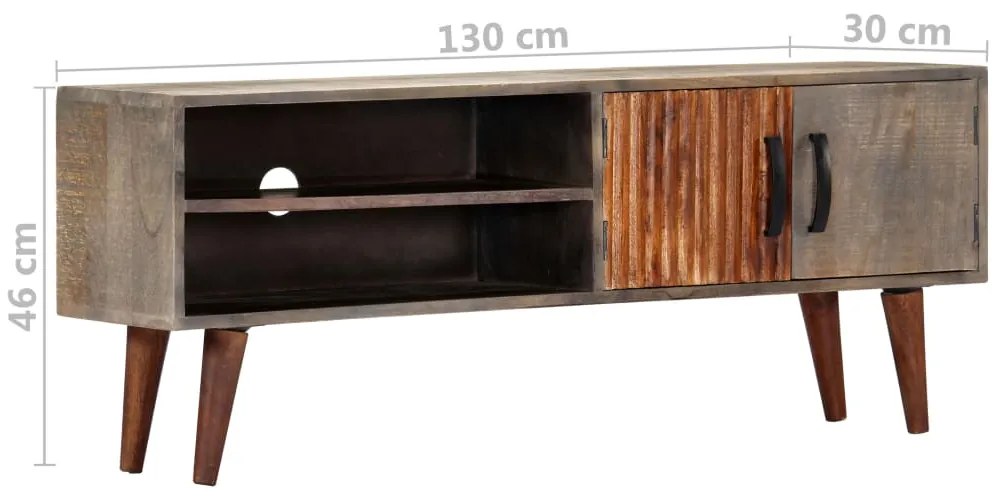 Móvel TV 130x30x46 cm madeira mangueira áspera maciça cinzento