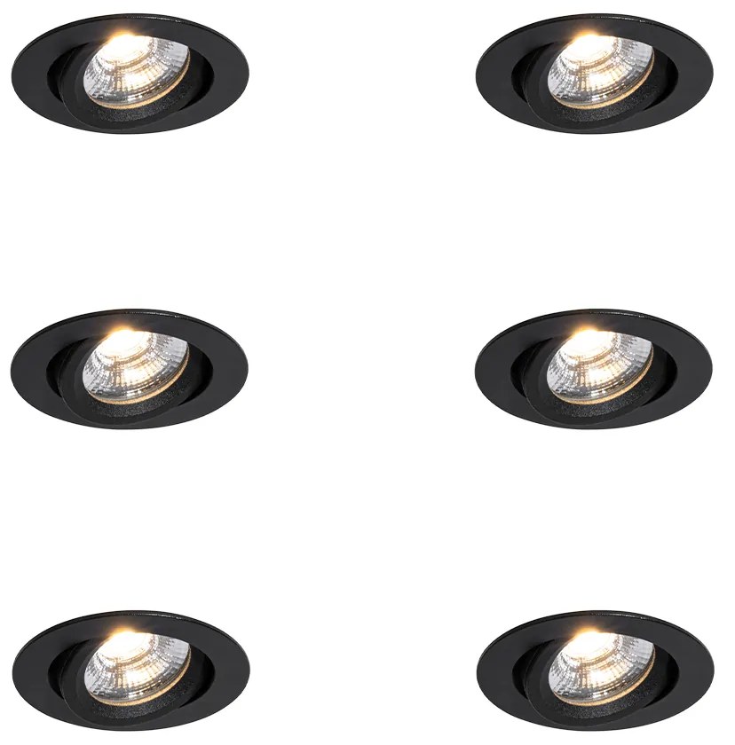 Conjunto de 6 focos embutidos pretos inclináveis 8,2cm Incl. LED Dim to Warm IP54 Ultra Slim - Pupil