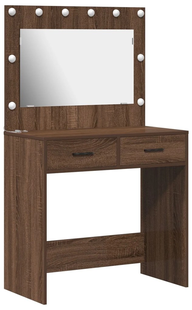 Mesa de Maquiagem vidaXL com Luzes LED Castanho Carvalho 78,5x41x135 c