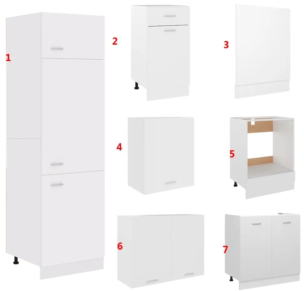 7 pcs conjunto armários de cozinha contraplacado branco